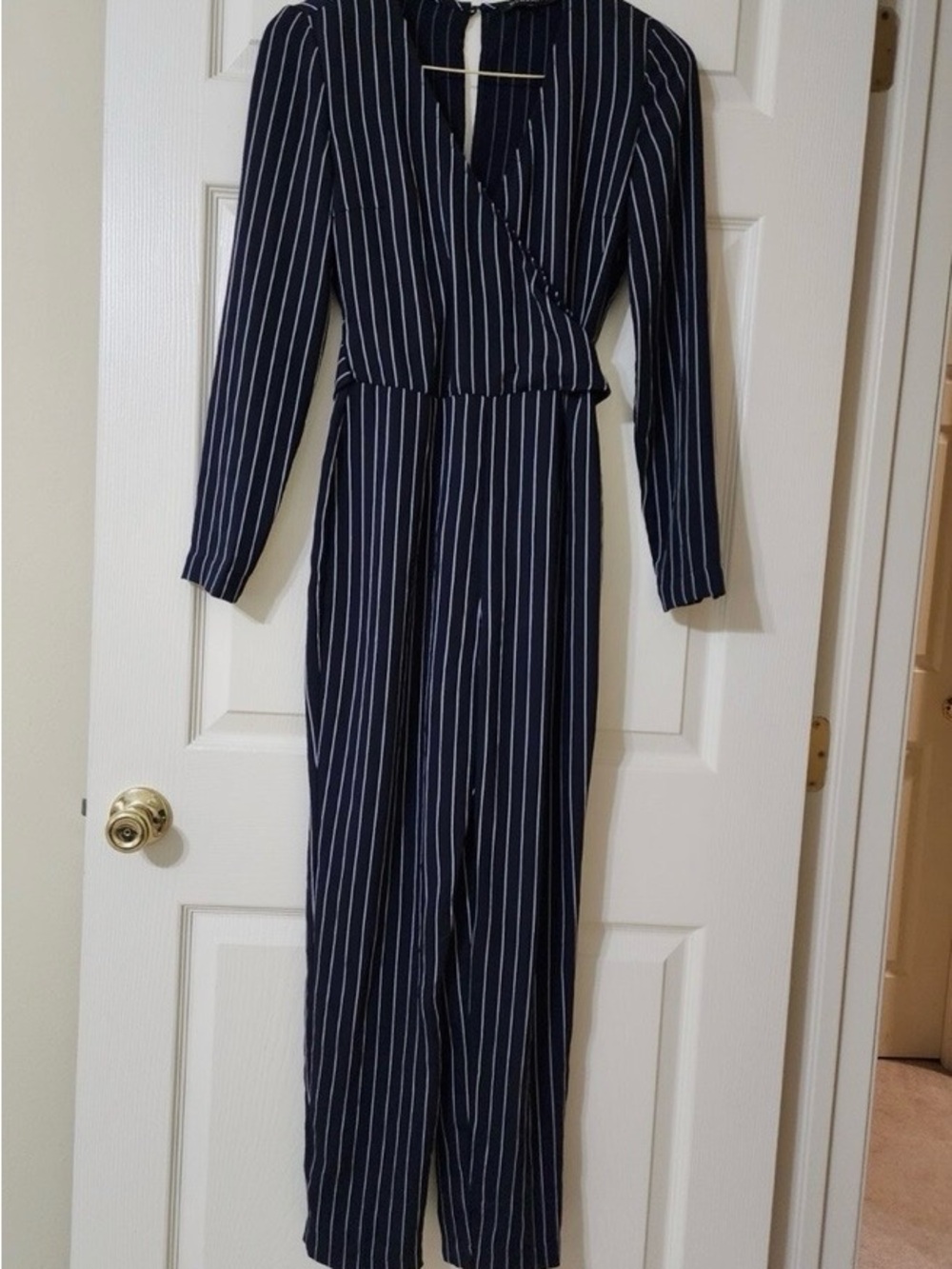 Dynamite Navy Pinstripe Wrap Jumpsuit/suit for woman